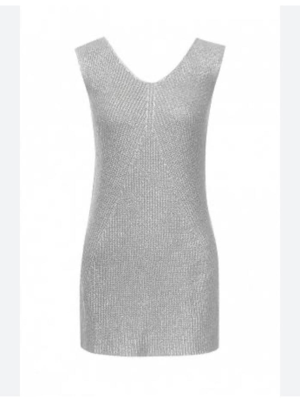 united colors of benetton silver sparkle sleeveless knit dress sz large shimmer